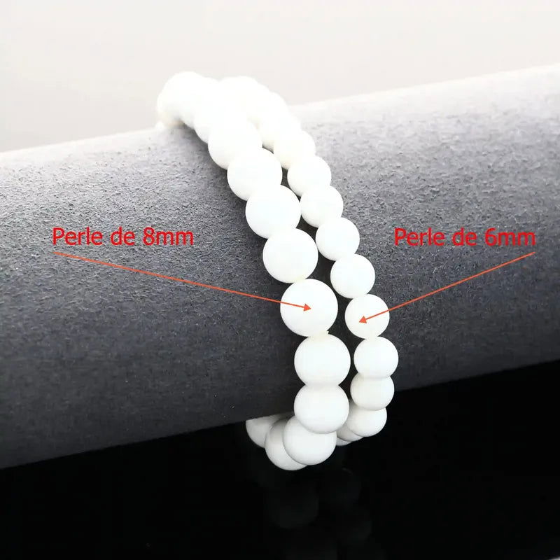 Bracelet sur mesure en perles rondes de Coquillage blanc naturel 8mm