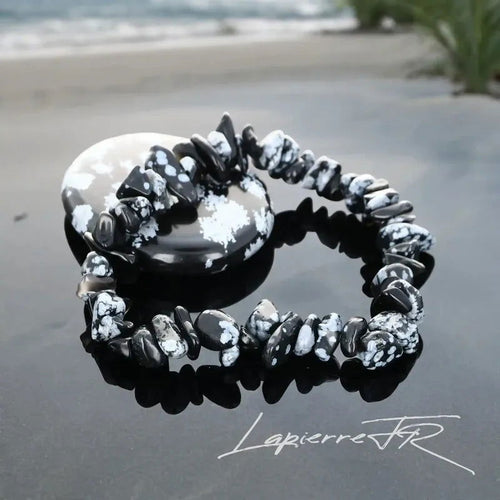 Bracelet Obsidienne Flocon de Neige en Pépites Baroques, Homme et Femme