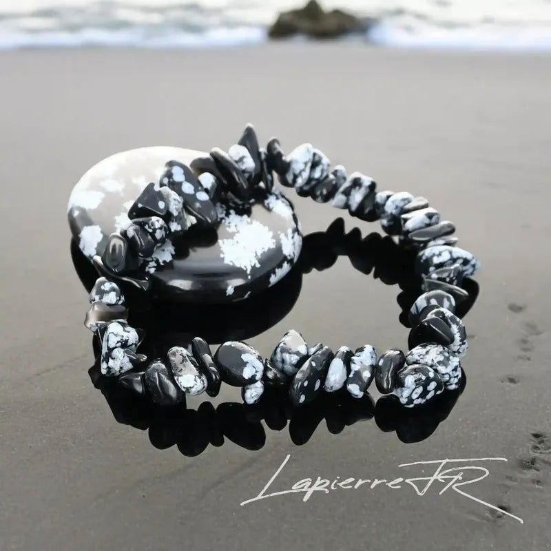 Bracelet pierre Obsidienne flocon de neige - La Pierre FR