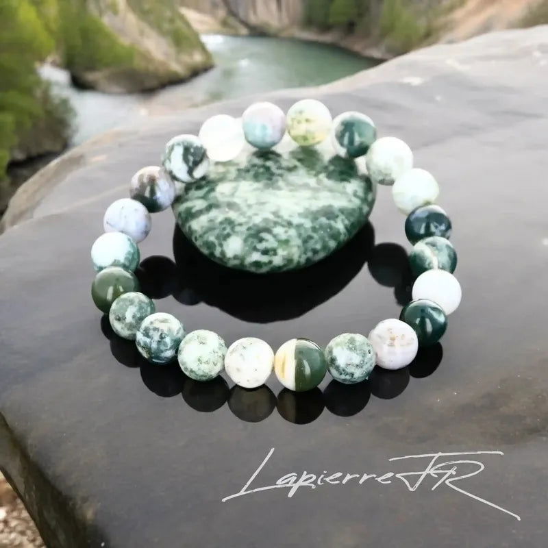 Bracelet lithothérapie en Agate Arbre pour calme intérieur, stabilité et plénitude