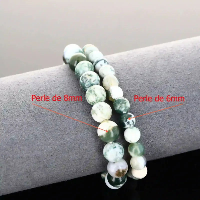 Bracelet élastique perles naturelles Agate Arbre 6mm blanc et vert Inde par La Pierre Fr