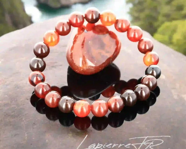Bracelet pierre naturelle en Agate Rubanée véritable, bijou de lithothérapie brun et beige pour l’équilibre émotionnel, la stabilité et la concentration. Bracelet sur mesure pour femme et homme – La Pierre FR.
