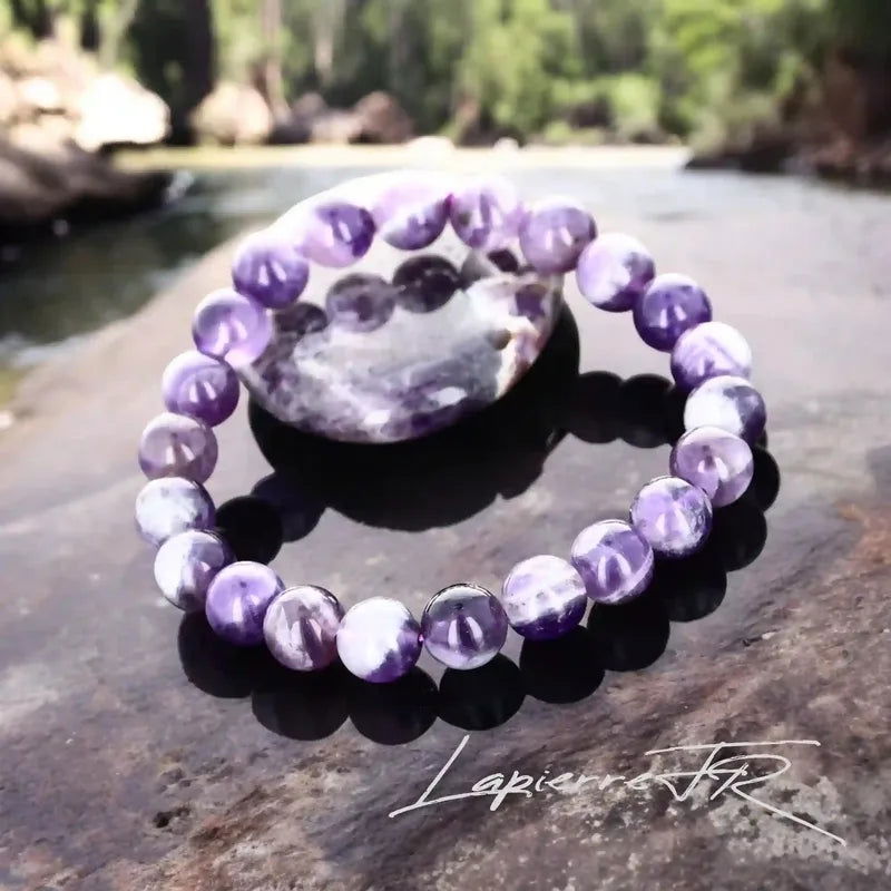 Bracelet lithothérapie en Améthyste Chevron pour protection psychique, intuition et méditation