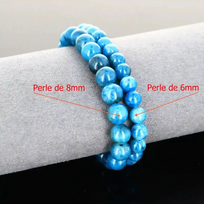Bracelet lithothérapie en Apatite Bleue pour communication claire et clarté mentale