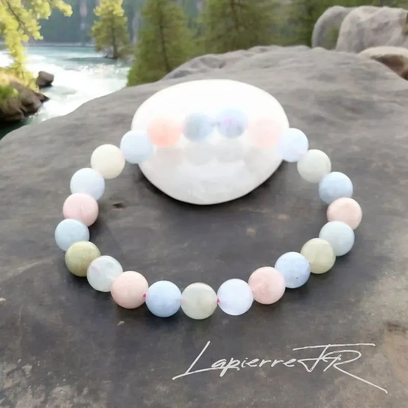 Bracelet sur mesure en perles rondes de Béryls assortis naturels 8mm (Aigue-Marine, Morganite...)