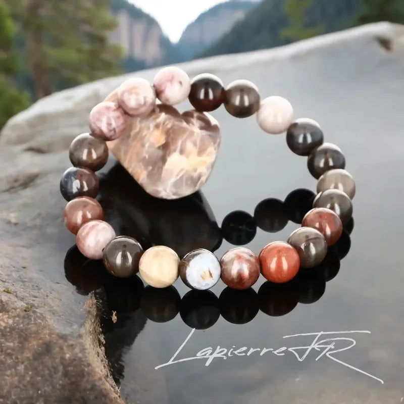 Bracelet lithothérapie en Bois Pétrifié pour ancrage profond, stabilité et patience