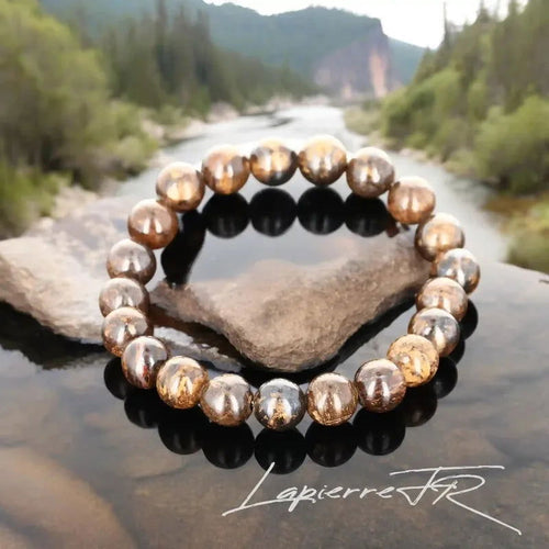 Bracelet Bronzite “Confiance et Stabilité” en perles de pierre marron sur mesure