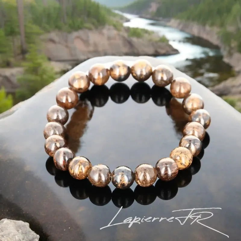 Bracelet sur mesure en perles rondes de Bronzite naturelle 8mm marron chatoyant