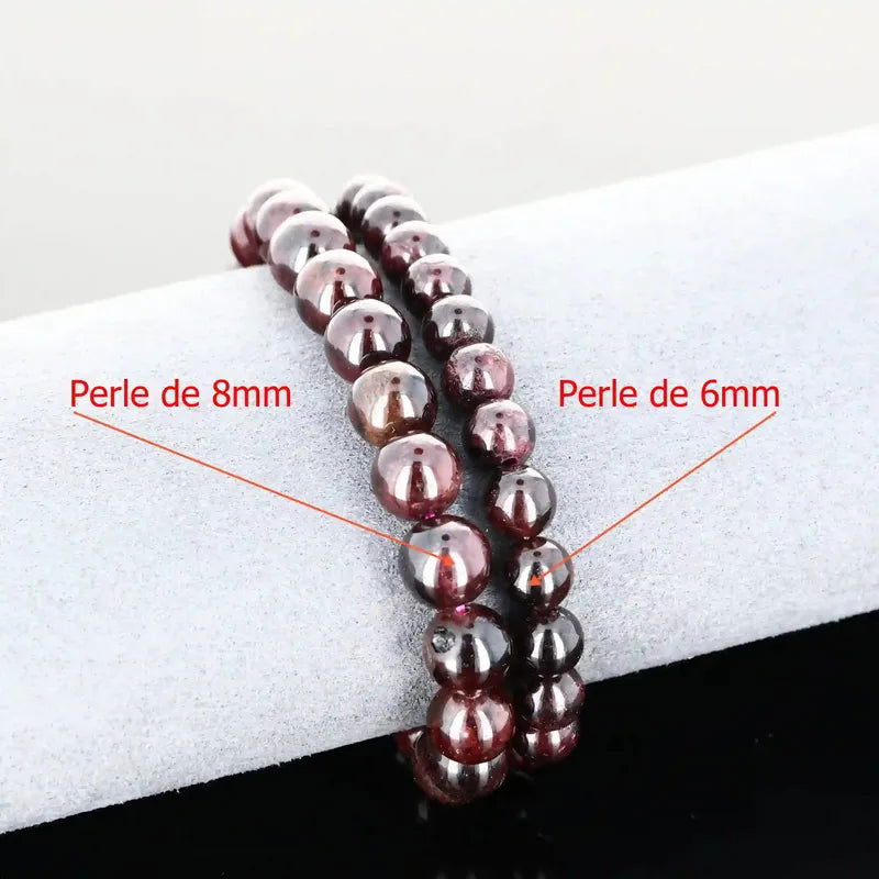 Bracelet lithothérapie sur mesure (12-18cm) en Grenat Rouge (perles 6/8mm). Pierre rouge pour passion, vitalité & confiance. Chakra Racine et Coeur