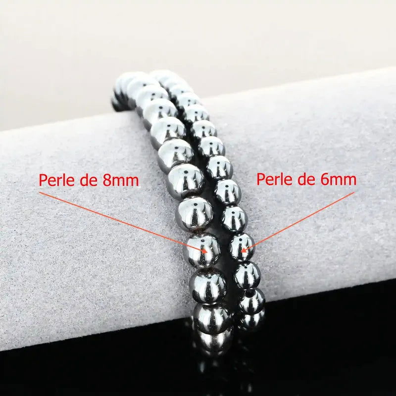 Bracelet élastique perles Hématite naturelle 6mm gris métallique par La Pierre Fr