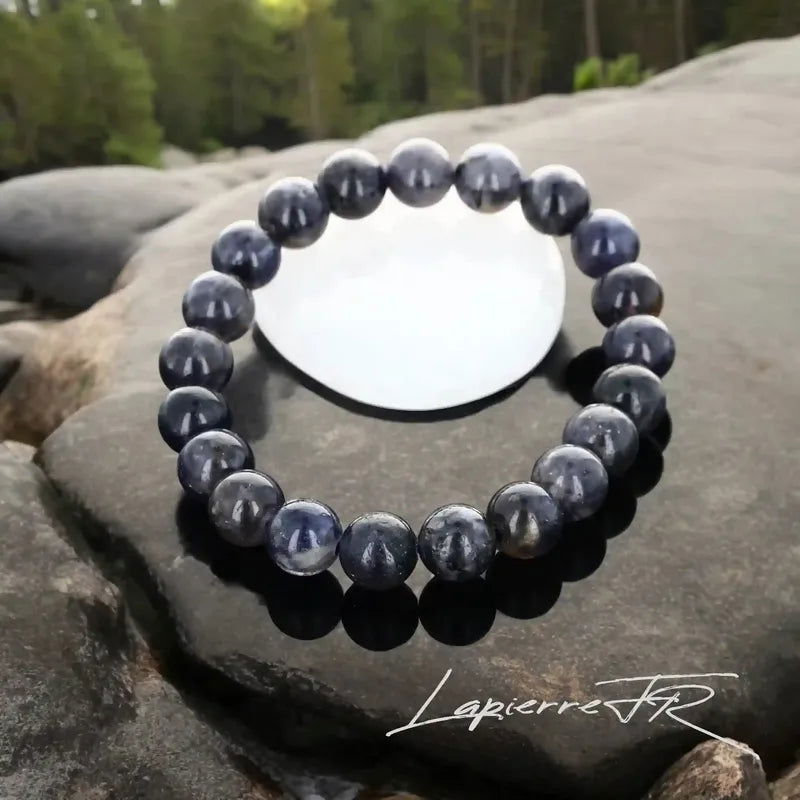 Bracelet sur mesure en perles rondes d'Iolite naturelle 8mm bleu violet pour intuition
