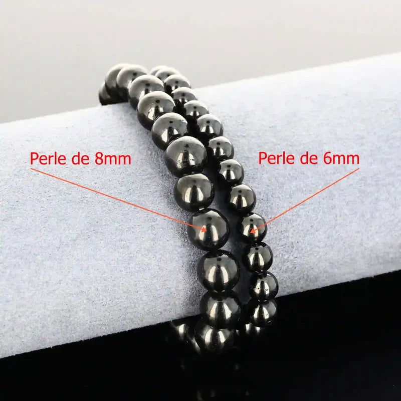 Bracelet élastique perles naturelles Jais (Jett) 6mm noir Mongolie par La Pierre Fr