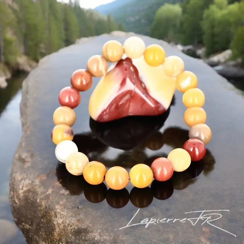 Bracelet lithothérapie en Jaspe Mokaïte pour stimuler l'action, l'aventure et l'équilibre