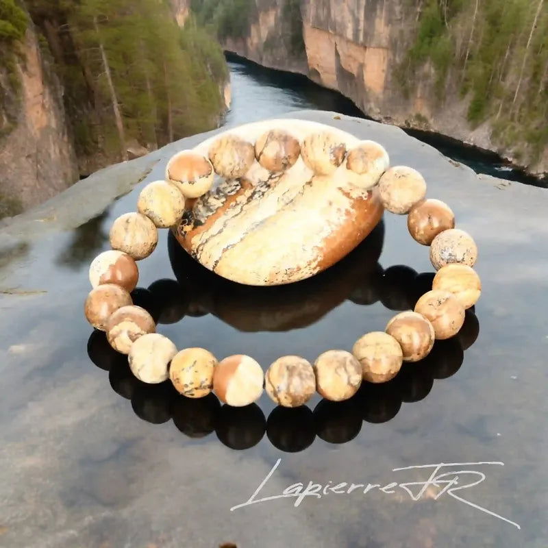 Bracelet sur mesure en perles rondes de Jaspe Paysage naturel 8mm motifs terreux