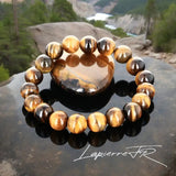 Bracelet pierre naturelle véritable Œil de Tigre chatoyant, perles rondes marron doré pour lithothérapie, confiance et protection.