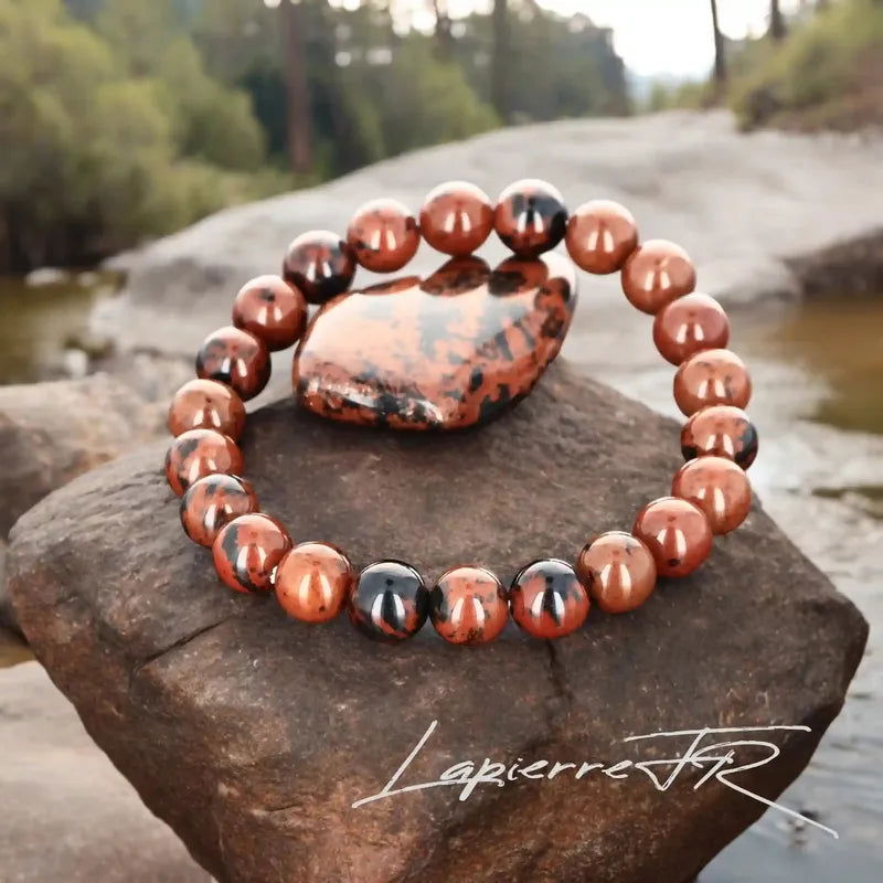 Bracelet lithothérapie en Obsidienne Acajou pour protection énergétique et ancrage