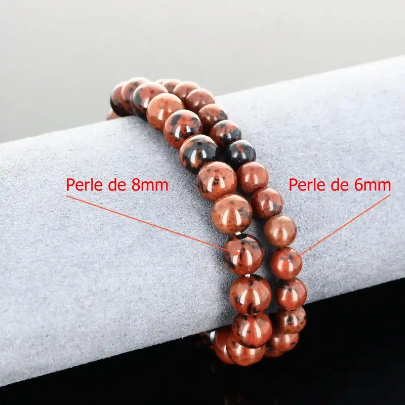 Bracelet élastique perles naturelles Obsidienne Acajou 6mm marron et noir Mexique par La Pierre Fr