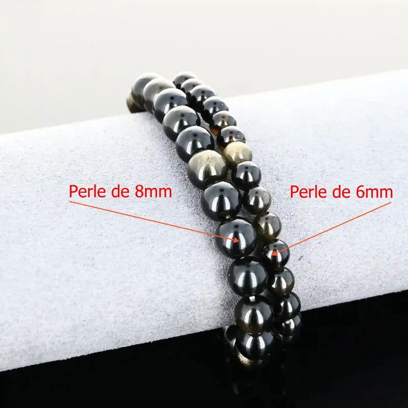 Bracelet sur mesure en perles rondes d'Obsidienne Dorée naturelle 8mm reflets or