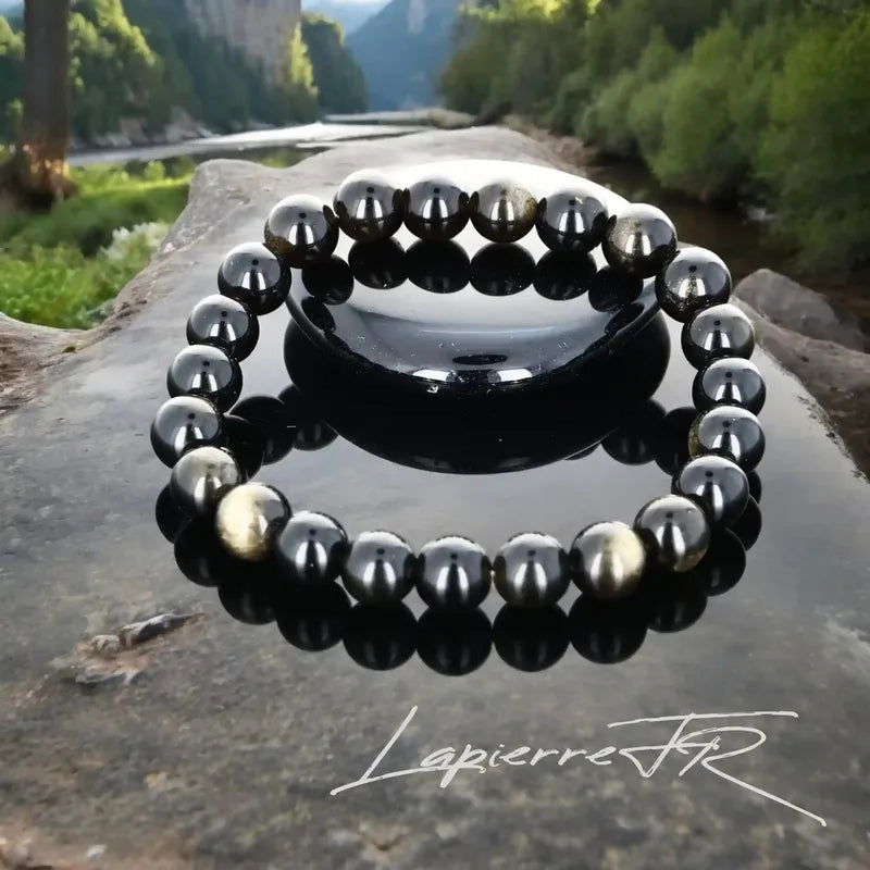 Bracelet lithothérapie en Obsidienne Dorée pour protection énergétique et introspection