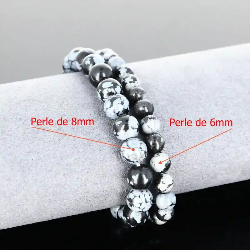 Bracelet élastique perles naturelles Obsidienne Flocon de Neige 6mm USA par La Pierre Fr
