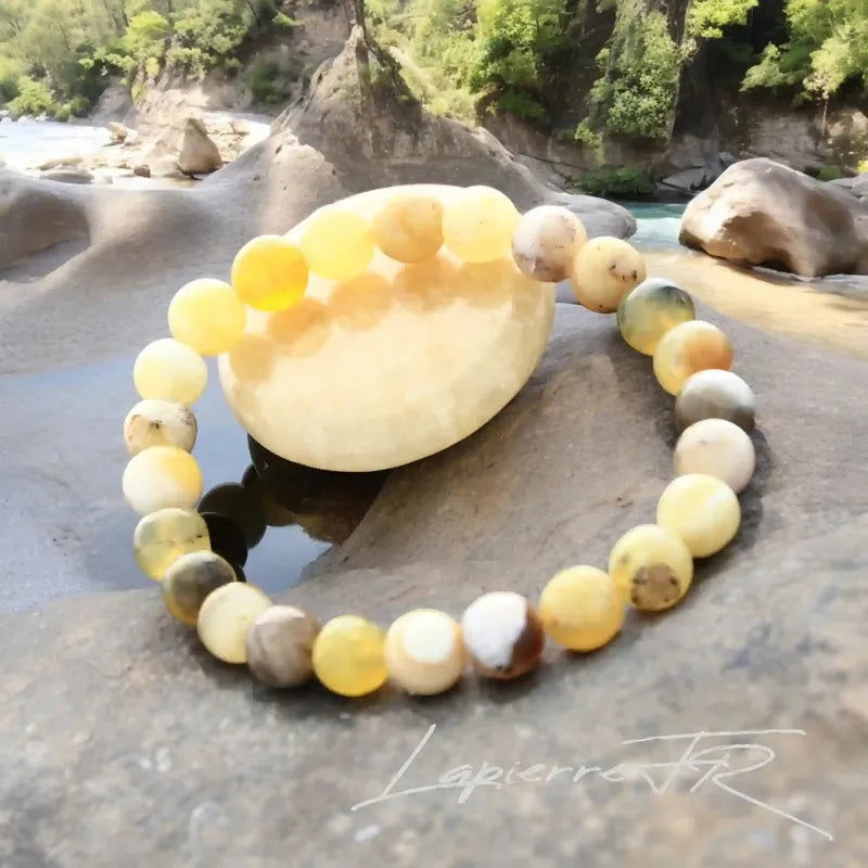 Bracelet Opale Jaune, Perles Rondes de 6 ou 8 mm sur Élastique