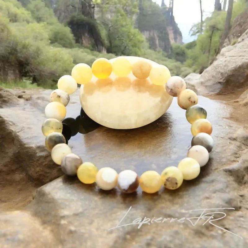 Bracelet sur mesure en perles rondes d'Opale Jaune naturelle 8mm pour lithothérapie et créativité