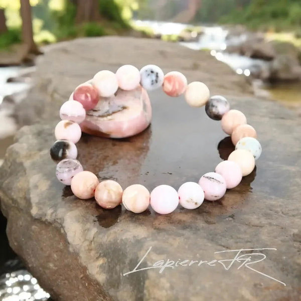Bracelet Opale Rose Naturelle (pierre rose) Perles Rondes 6/8mm | Sur Mesure 12-18cm