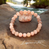 Bracelet pierre naturelle véritable Pierre de Soleil orangée scintillante, perles rondes pour lithothérapie, joie et chance.
