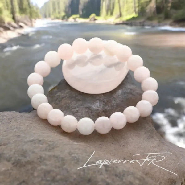 Bracelet pierre naturelle véritable Quartz Rose pâle, perles rondes pour lithothérapie, amour inconditionnel et chakra cœur.
