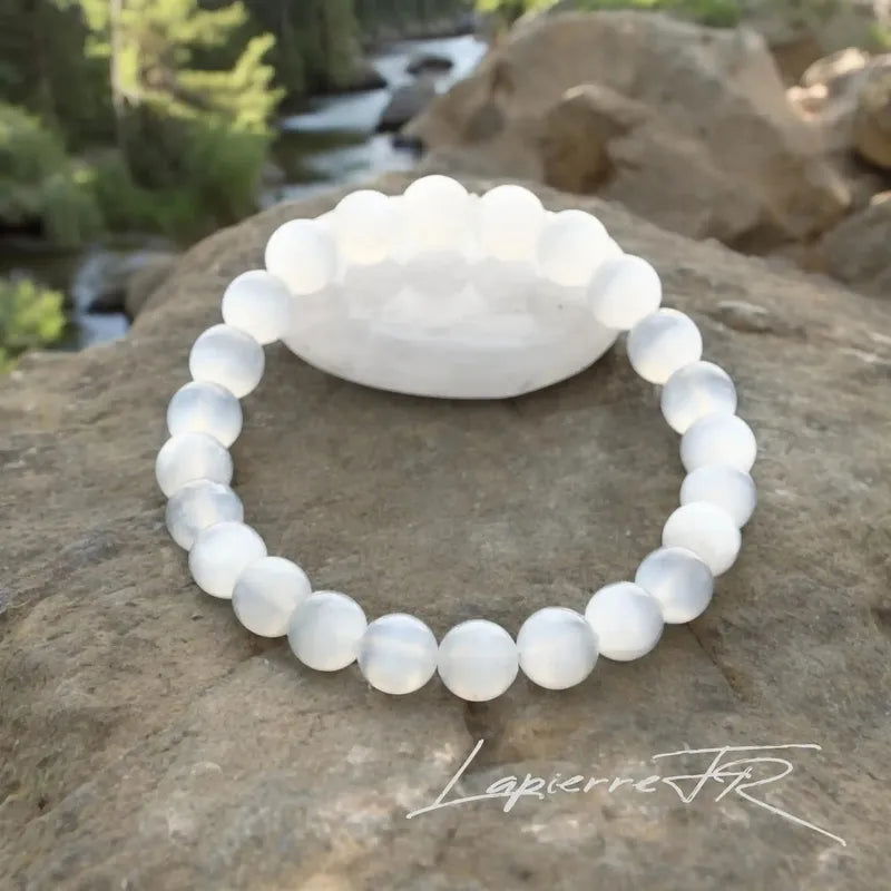 Bracelet Sélénite Naturelle (Maroc) Perles Rondes 6/8mm | Sur Mesure 12-18cm