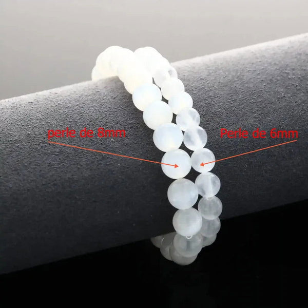Bracelet lithothérapie sur mesure (12-18cm) en Sélénite naturelle (perles 6/8mm)