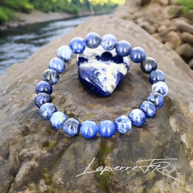 Bracelet lithothérapie en Sodalite pour clarté mentale, logique et apaisement