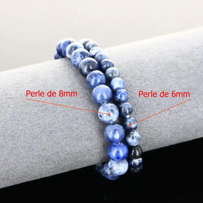 Bracelet élastique perles naturelles Sodalite 6mm bleu veiné blanc Brésil par La Pierre Fr
