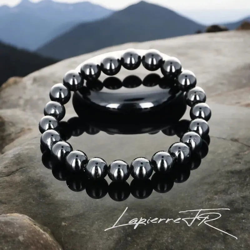 Bracelet pierre naturelle en Tourmaline Noire véritable, bijou de lithothérapie noir pour la protection énergétique, l’ancrage et la stabilité intérieure. Bracelet sur mesure pour femme et homme – La Pierre FR.