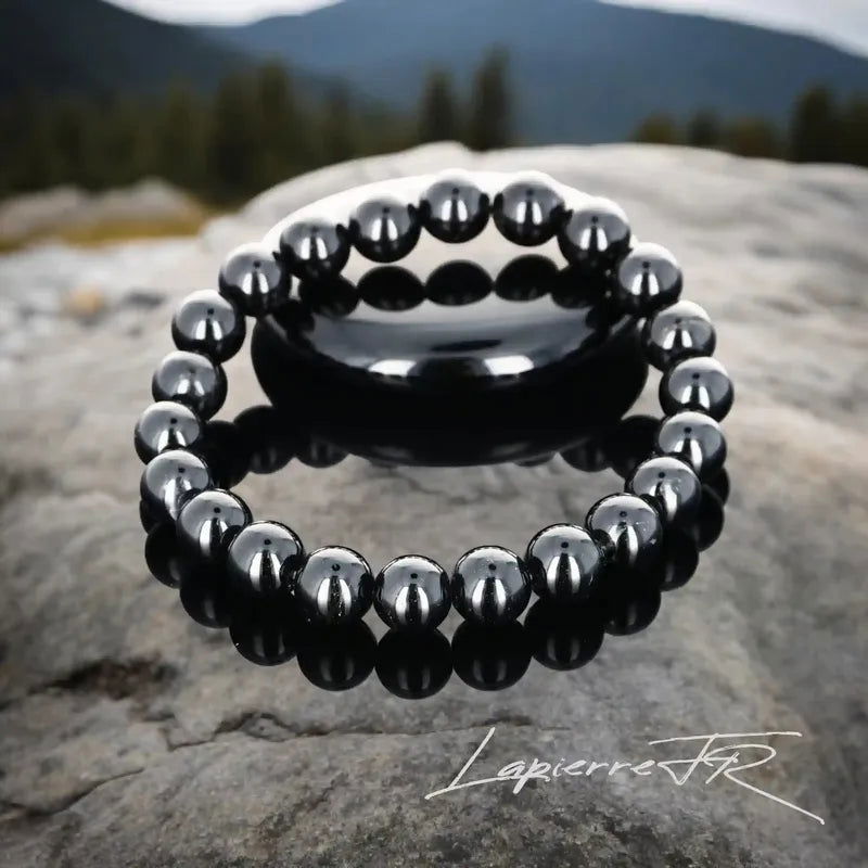 bracelet Tourmaline Noire naturel (6/8mm). Pierre d'ancrage (Chakra Racine) puissante contre la négativité.