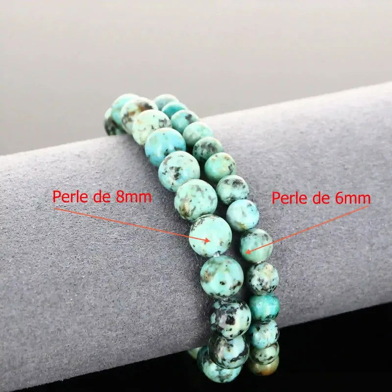 Bracelet élastique perles naturelles Turquoise Africaine (Jaspe) 6mm vert/bleu/marron par La Pierre Fr