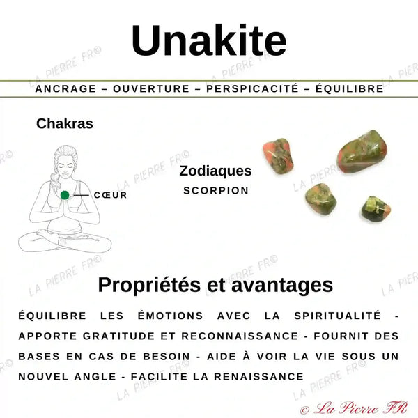 Vertus et propriétés de l’Unakite en lithothérapie — pierre naturelle associée à l’équilibre émotionnel, à la compassion et à la reconnexion à soi.