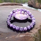 Bracelet pierre naturelle véritable Améthyste violette profonde, perles rondes pour lithothérapie, sérénité, intuition et chakra couronne.