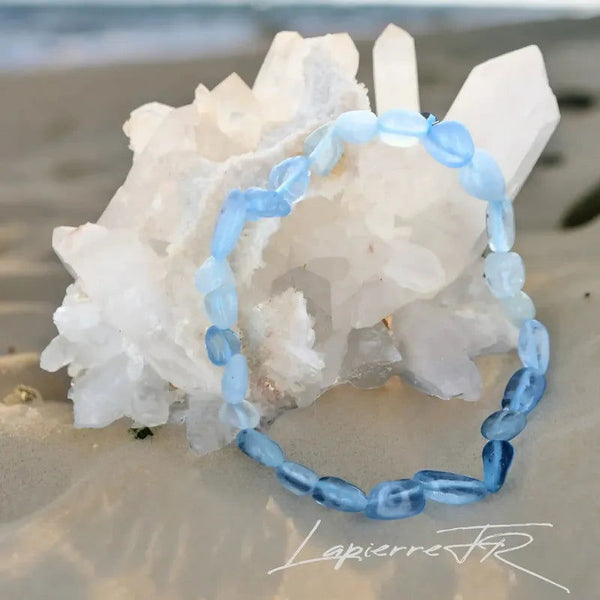 Bracelet pierre roulée en Aigue Marine - La Pierre FR