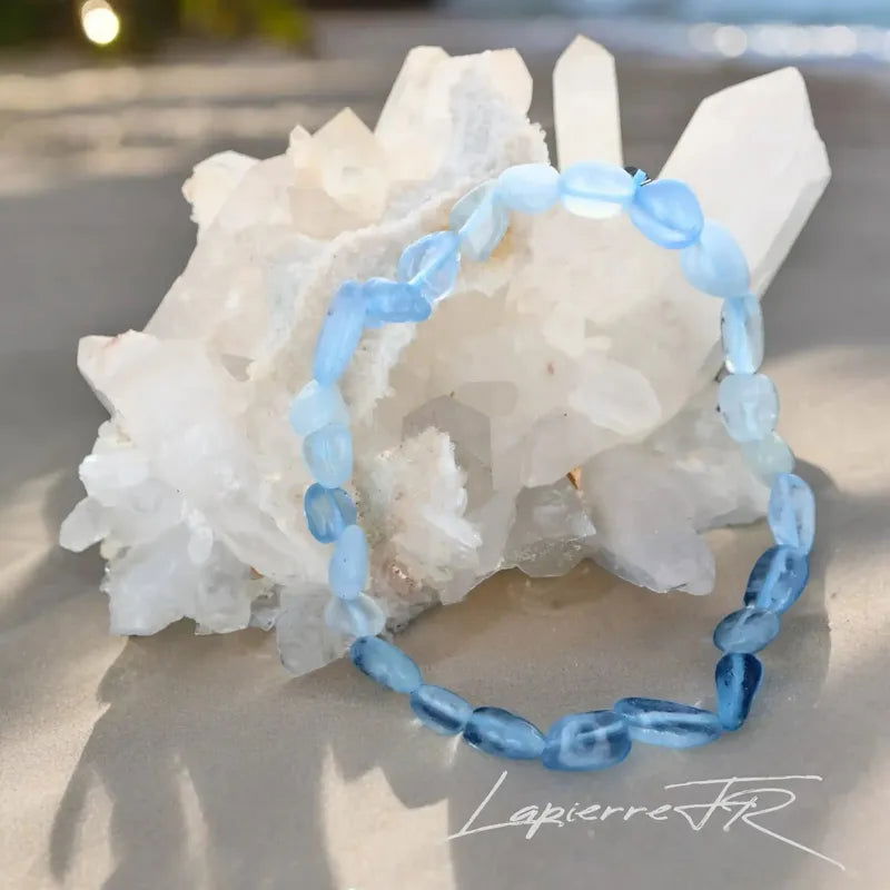Bracelet pierre roulée en Aigue Marine - La Pierre FR