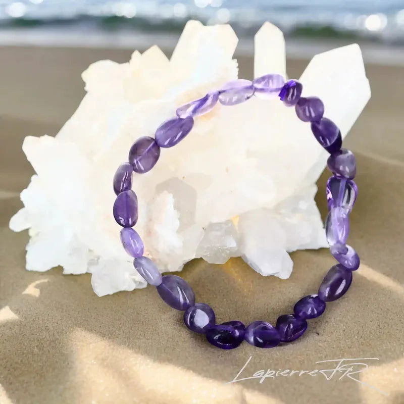 Bracelet Ajustable En Améthyste Naturelle Polie - Perles 8mm AA - Style Chakra - Neuf Avec étiquettes
