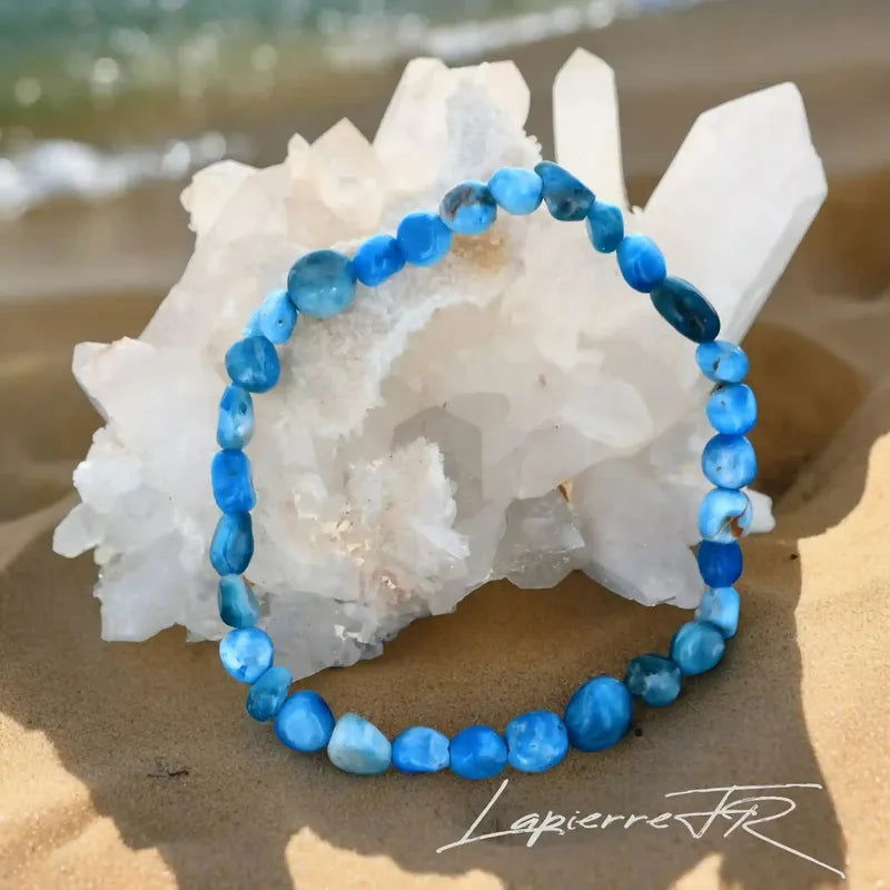 Bracelet Apatite Bleue Pierre Roulée Naturelle La Pierre Fr