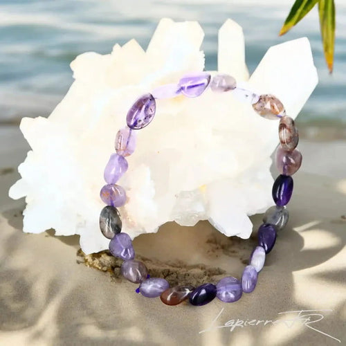 Bracelet Cacoxénite "Super Seven" en pierre roulée