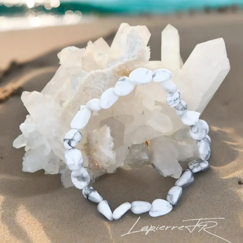 Bracelet Howlite Blanche en pierre roulée