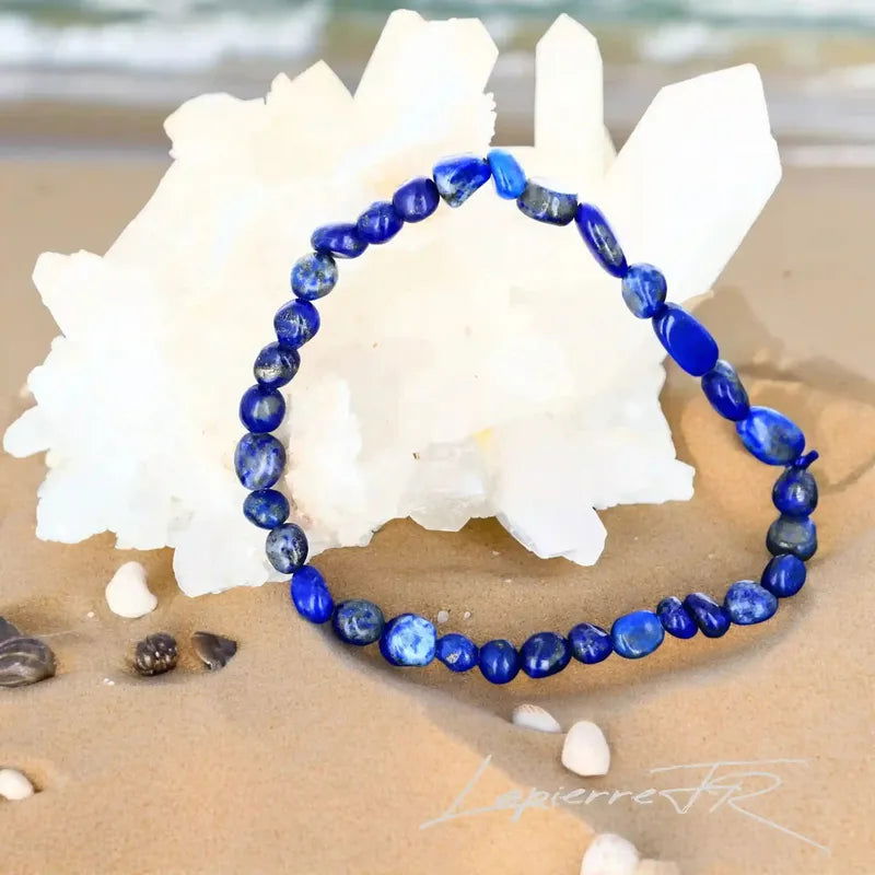 Bracelet en Lapis Lazuli pierres roulées bleues avec inclusions de pyrite