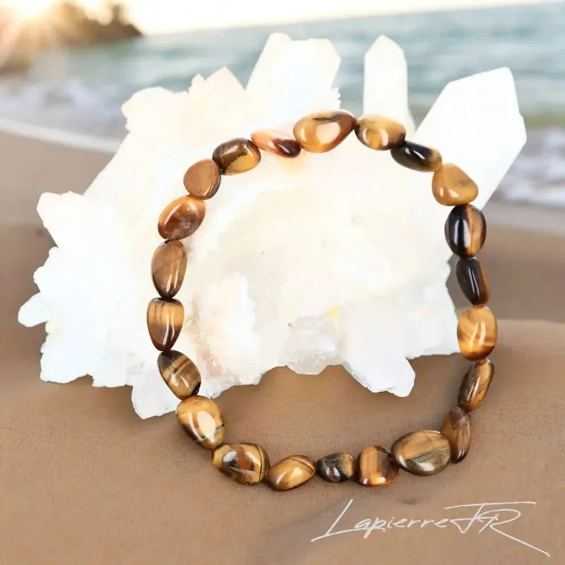 Bracelet Œil de Tigre Pierre Roulée, Confiance en Soi