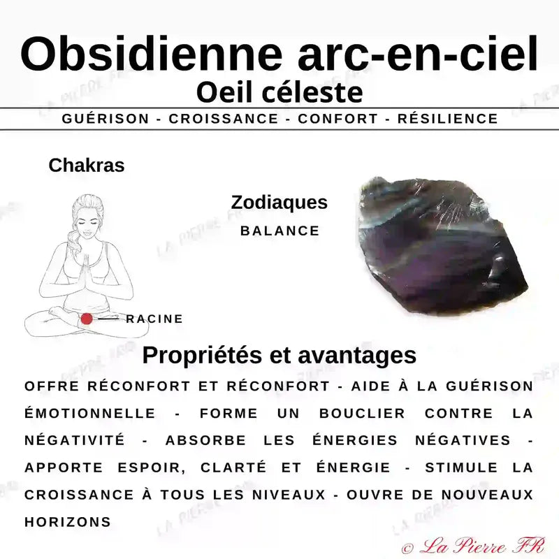 Bracelet en pierres roulées d'Obsidienne Œil Céleste porté au poignet, pierre naturelle noire irisée pour femme et homme