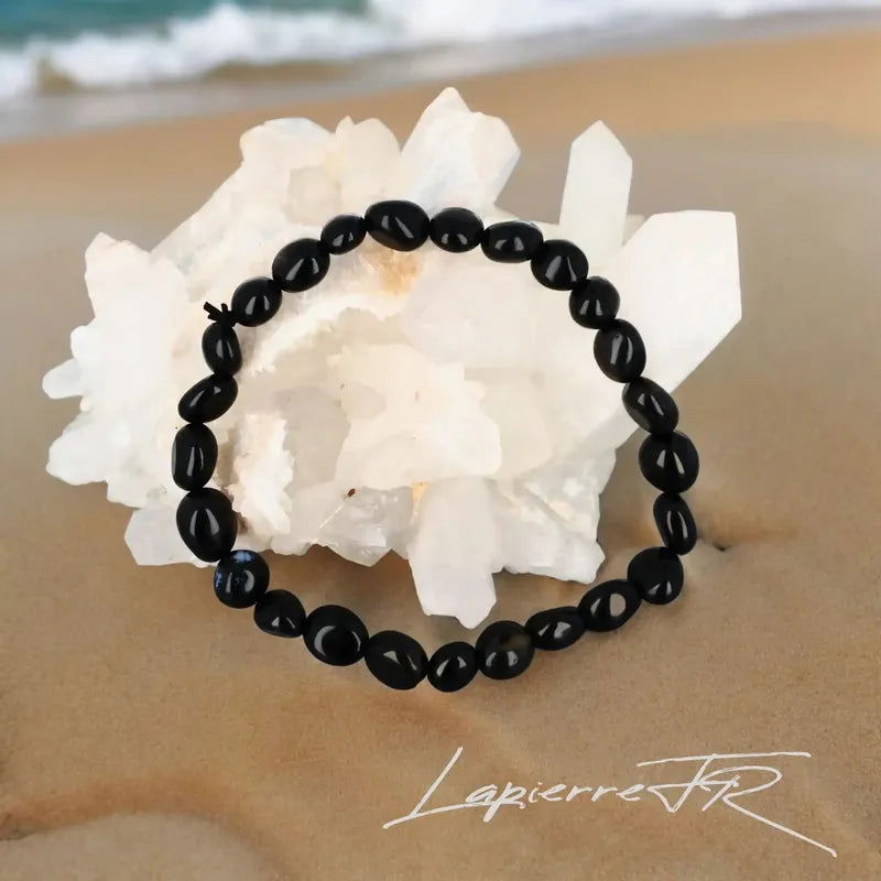 Bracelet Onyx Noir en pierre roulée