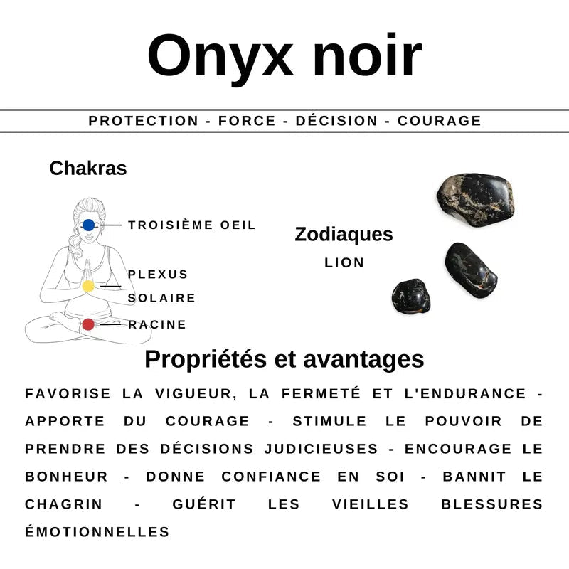 Bracelet en pierres roulées d'Onyx Noir porté au poignet, pierre naturelle noire de protection pour femme et homme