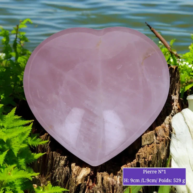 Cœur en Quartz Rose taillé, pierre naturelle rose de l'amour pour lithothérapie